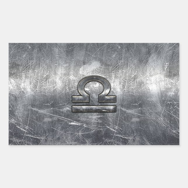 Libra Zodiac Symbol in silver grunge steel style Rectangular Sticker (Front)