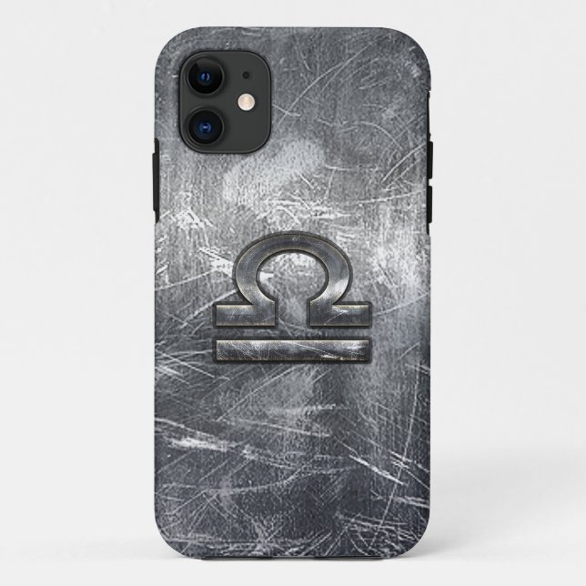 Libra Zodiac Symbol in Silver Steel Style Case-Mate iPhone Case (Back)