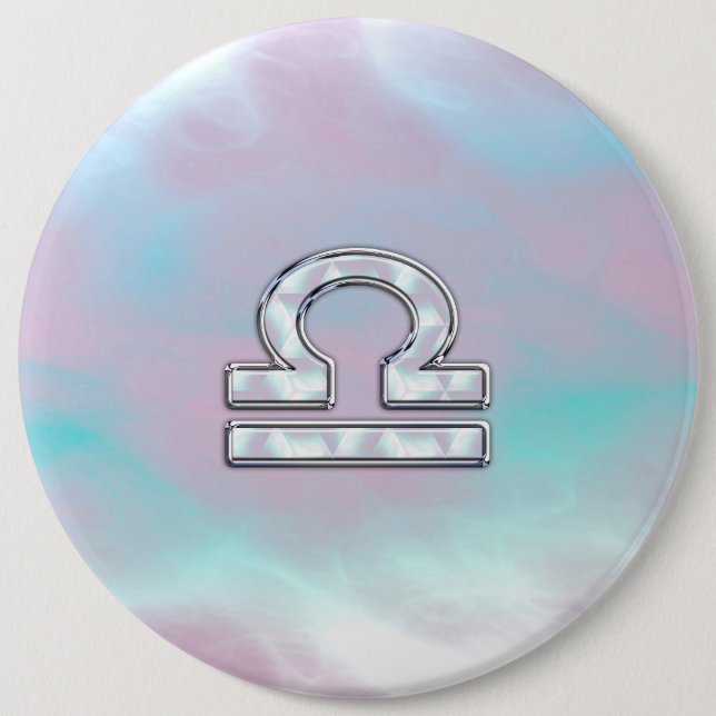 Libra Zodiac Symbol Mother of Pearl Style Pinback Button (Front)