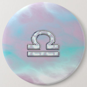 Libra Zodiac Symbol Mother of Pearl Style Pinback Button