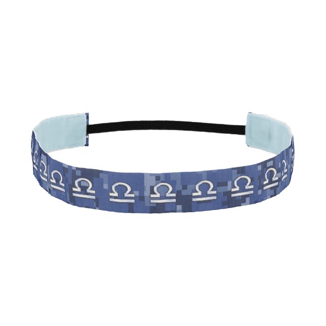 Libra Zodiac Symbol on Blue Digital Camo Athletic Headband (Front)