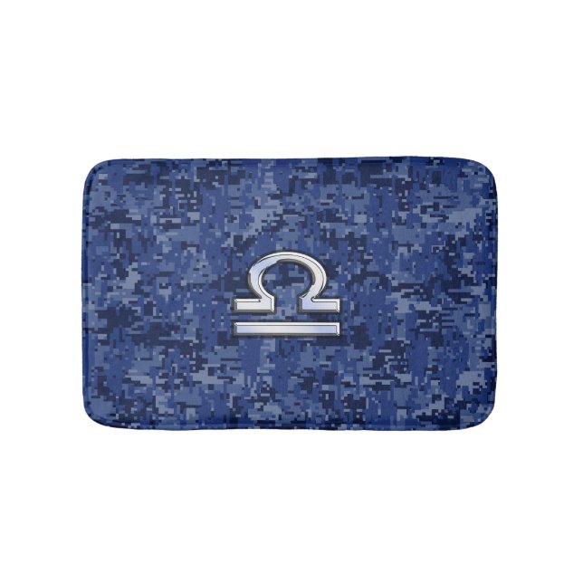 Libra Zodiac Symbol on Blue Digital Camo Bathroom Mat (Front)