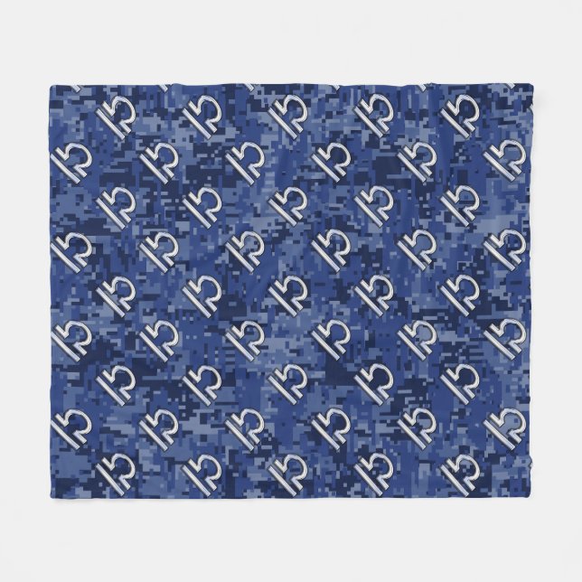 Libra Zodiac Symbol on Blue Digital Camo Fleece Blanket (Front (Horizontal))