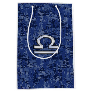 Libra Zodiac Symbol on Blue Digital Camo Medium Gift Bag