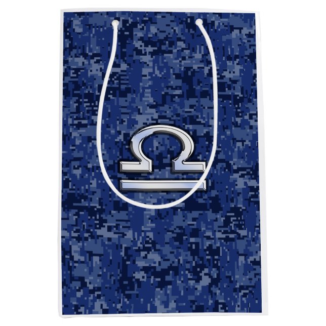 Libra Zodiac Symbol on Blue Digital Camo Medium Gift Bag (Front)