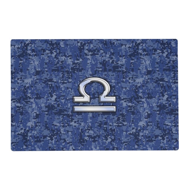 Libra Zodiac Symbol on Blue Digital Camo Placemat (Front)