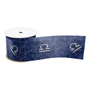 Libra Zodiac Symbol on Blue Digital Camo Satin Ribbon