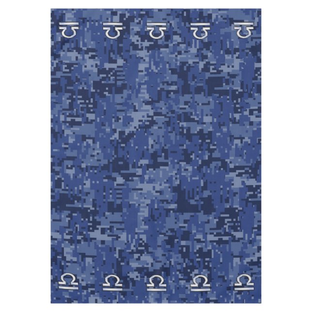 Libra Zodiac Symbol on Blue Digital Camo Tablecloth (Front)