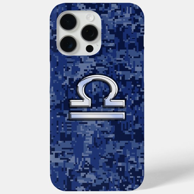 Libra Zodiac Symbol on Blue Digital Camouflage Case-Mate iPhone Case (Back)
