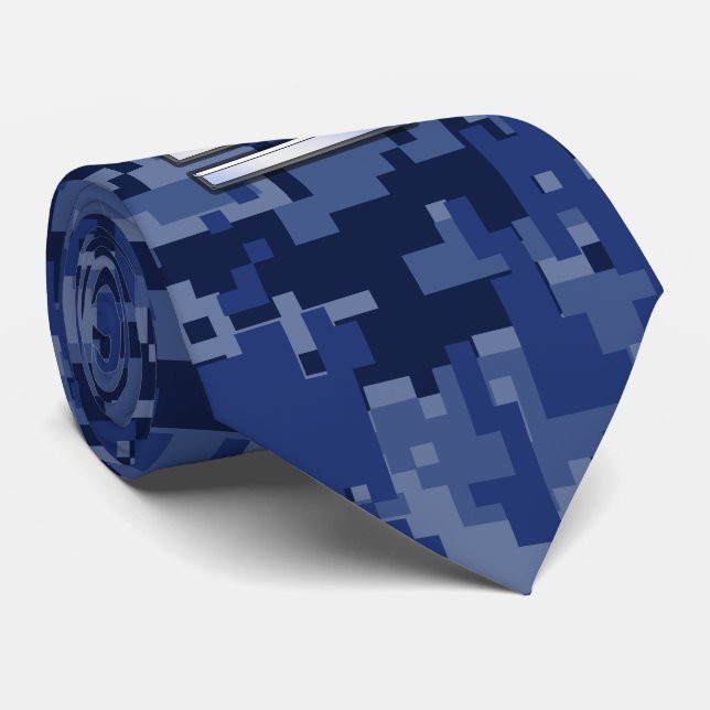 Libra Zodiac Symbol on Blue Digital Camouflage Neck Tie (Rolled)