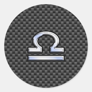 Libra Zodiac Symbol on Carbon Fiber Decor Classic Round Sticker