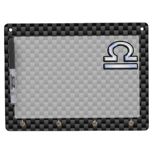 Libra Zodiac Symbol on Carbon Fiber Decor Dry Erase Board With Keychain Holder