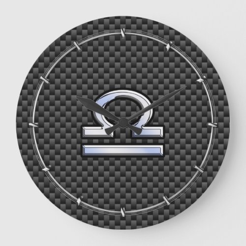 Libra Zodiac Symbol on Carbon Fiber Decor Large Clock