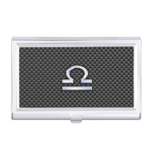 Libra Zodiac Symbol on Carbon Fiber Print Business Card Holder