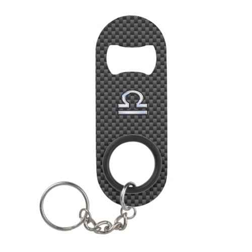 Libra Zodiac Symbol on Carbon Fiber Print Keychain Bottle Opener
