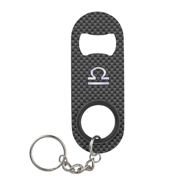 Libra Zodiac Symbol on Carbon Fiber Print Keychain Bottle Opener (Front)