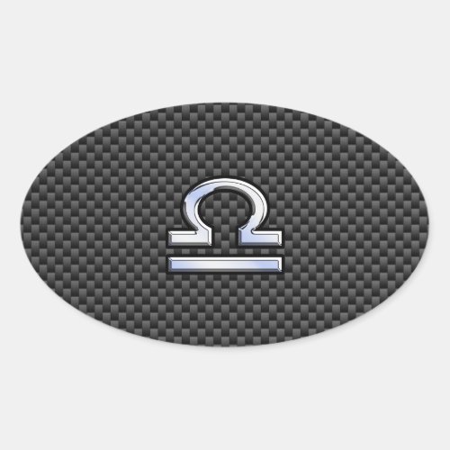 Libra Zodiac Symbol on Carbon Fiber Print Oval Sticker