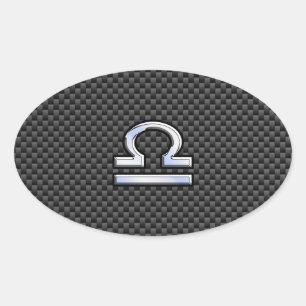Libra Zodiac Symbol on Carbon Fiber Print Oval Sticker