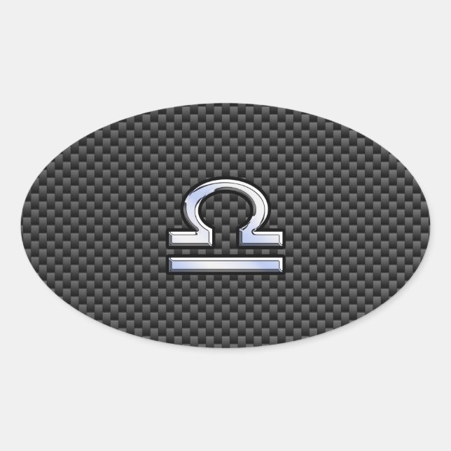 Libra Zodiac Symbol on Carbon Fiber Print Oval Sticker (Front)