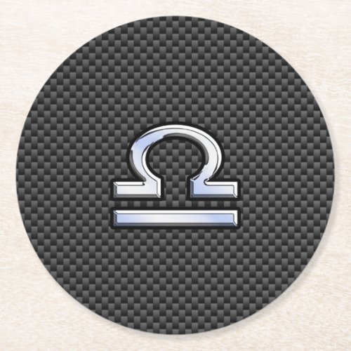 Libra Zodiac Symbol on Carbon Fiber Print Round Paper Coaster