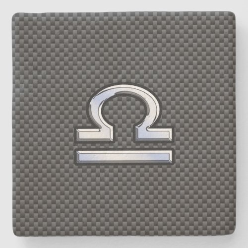 Libra Zodiac Symbol on Carbon Fiber Print Stone Coaster