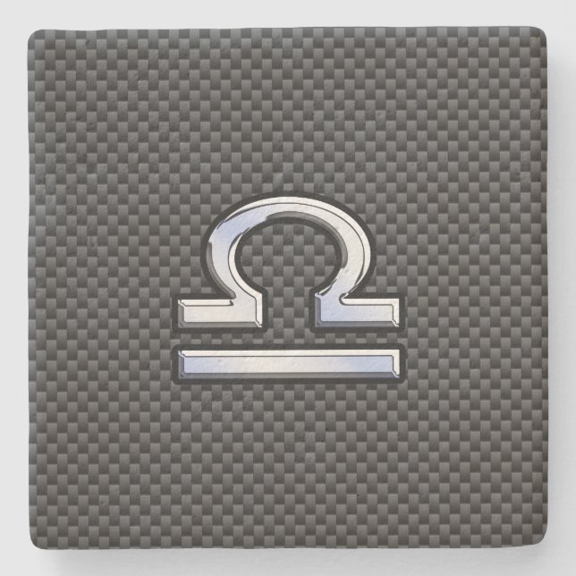 Libra Zodiac Symbol on Carbon Fiber Print Stone Coaster (Front)