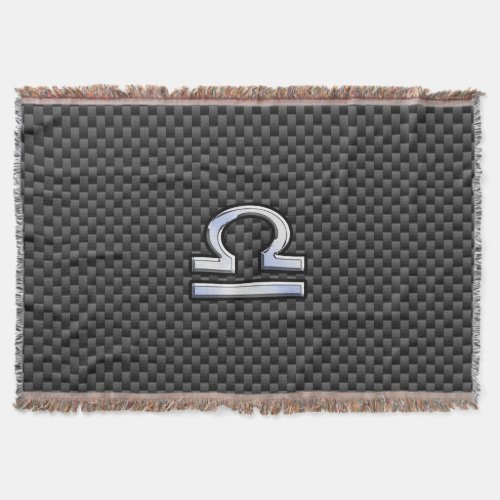 Libra Zodiac Symbol on Carbon Fiber Print Throw Blanket