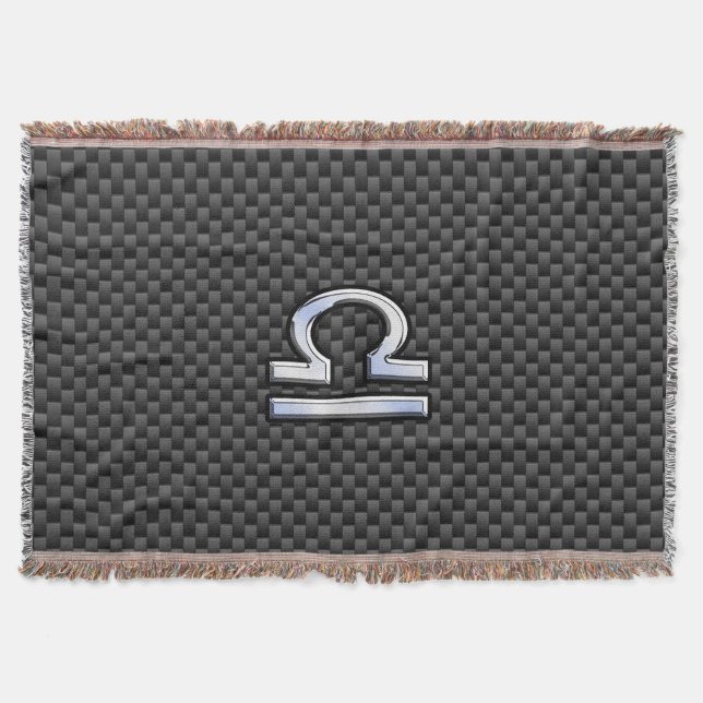 Libra Zodiac Symbol on Carbon Fiber Print Throw Blanket (Front)