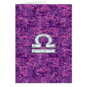 Libra Zodiac Symbol on Fuchsia Digital Camo Cards