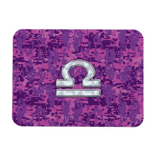 Libra Zodiac Symbol on Fuchsia Digital Camo Magnet