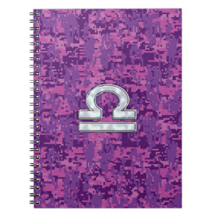 Libra Zodiac Symbol on Fuchsia Digital Camo Notebook