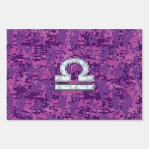Libra Zodiac Symbol on Fuchsia Digital Camo Yard Sign