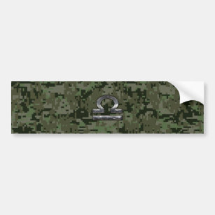 Libra Zodiac Symbol on Green Digital Camouflage Bumper Sticker