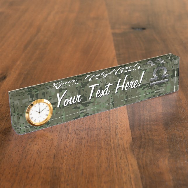 Libra Zodiac Symbol on Green Digital Camouflage Name Plate (Side)