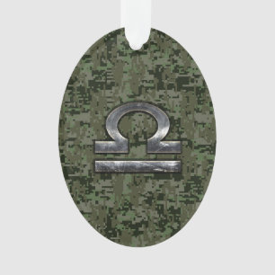 Libra Zodiac Symbol on Green Digital Camouflage Ornament