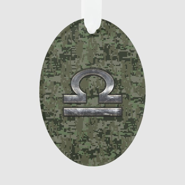 Libra Zodiac Symbol on Green Digital Camouflage Ornament (Front)