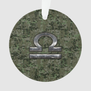 Libra Zodiac Symbol on Green Digital Camouflage Ornament