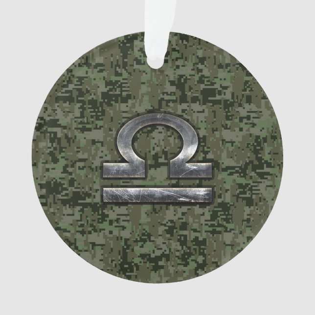 Libra Zodiac Symbol on Green Digital Camouflage Ornament (Front)