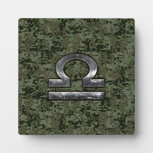 Libra Zodiac Symbol on Green Digital Camouflage Plaque