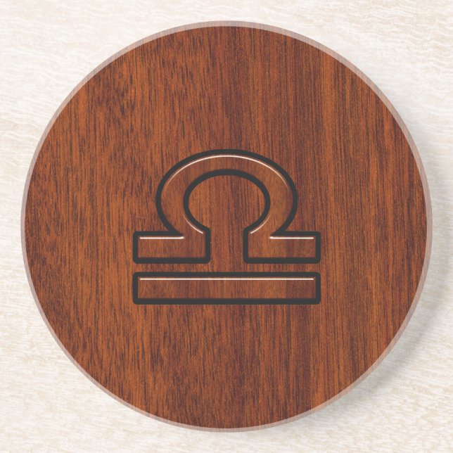 Libra Zodiac Symbol on Mahogany Sandstone Coaster (Front)