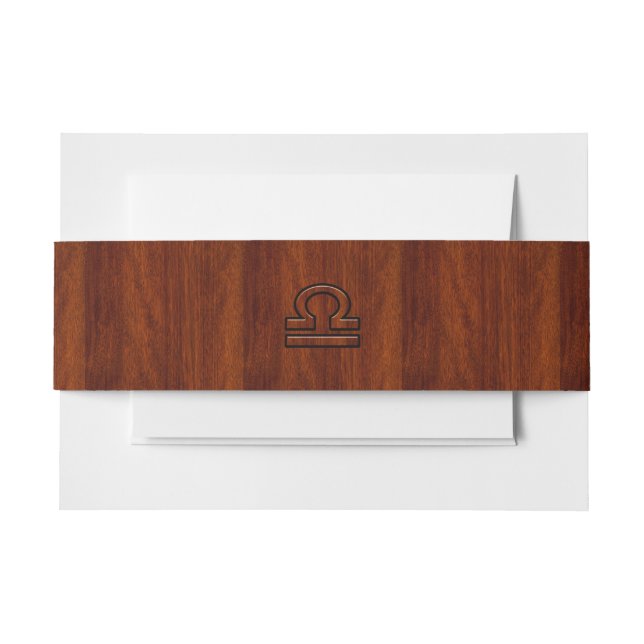Libra Zodiac Symbol on mahogany style print Invitation Belly Band (Front Example)