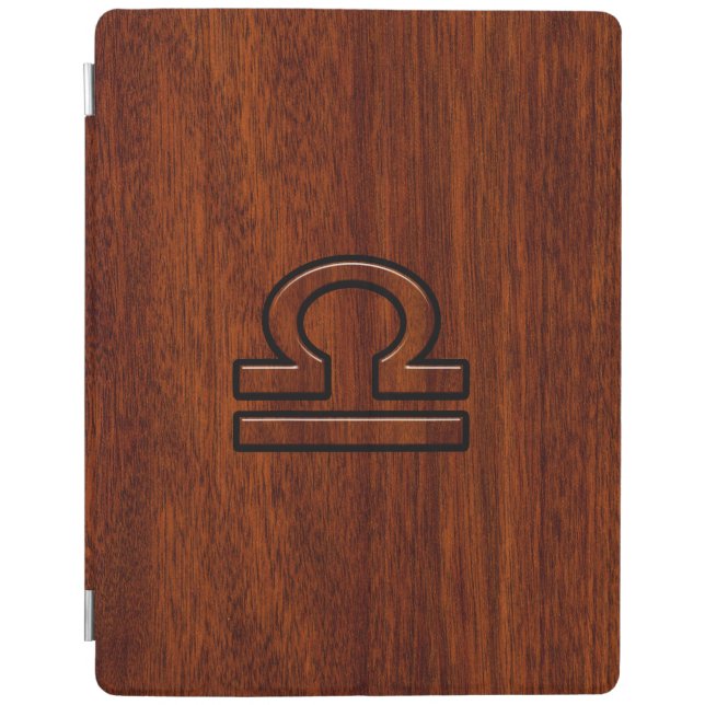 Libra Zodiac Symbol on mahogany style print iPad Smart Cover (Front)