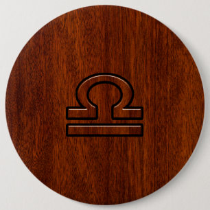 Libra Zodiac Symbol on mahogany style print Pinback Button
