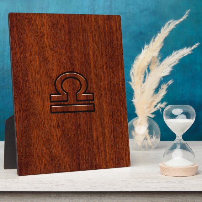 Libra Zodiac Symbol on mahogany style print Plaque (Side)