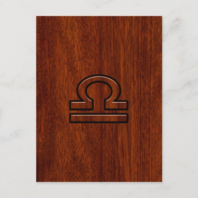 Libra Zodiac Symbol on mahogany style print Postcard (Front)