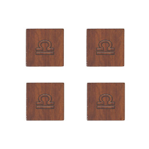 Libra Zodiac Symbol on mahogany style print Stone Magnet
