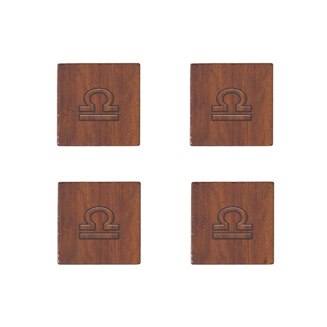 Libra Zodiac Symbol on mahogany style print Stone Magnet (Front)