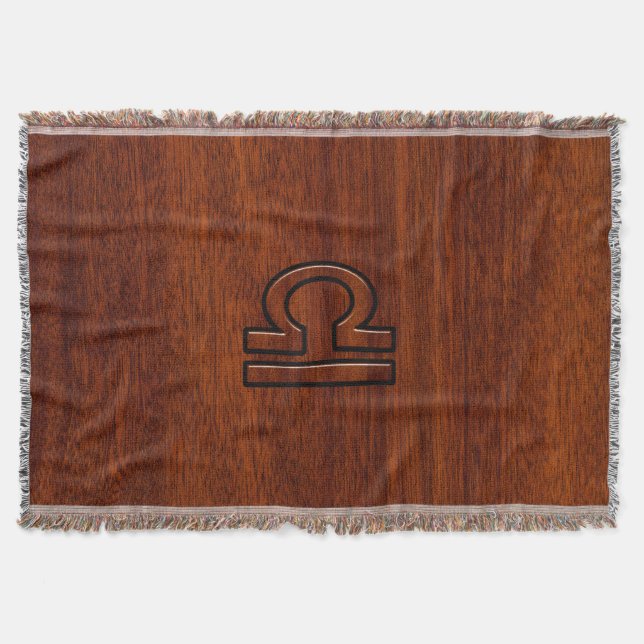 Libra Zodiac Symbol on mahogany style print Throw Blanket (Front)