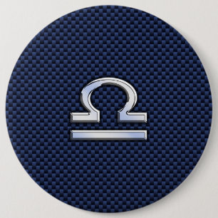 Libra Zodiac Symbol on Navy Blue Carbon Fiber Button