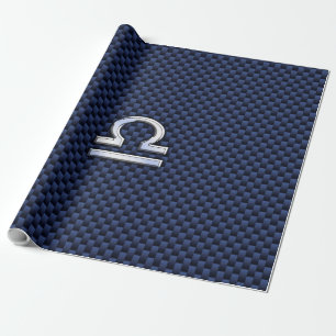 Libra Zodiac Symbol on Navy Blue Carbon Fiber Wrapping Paper